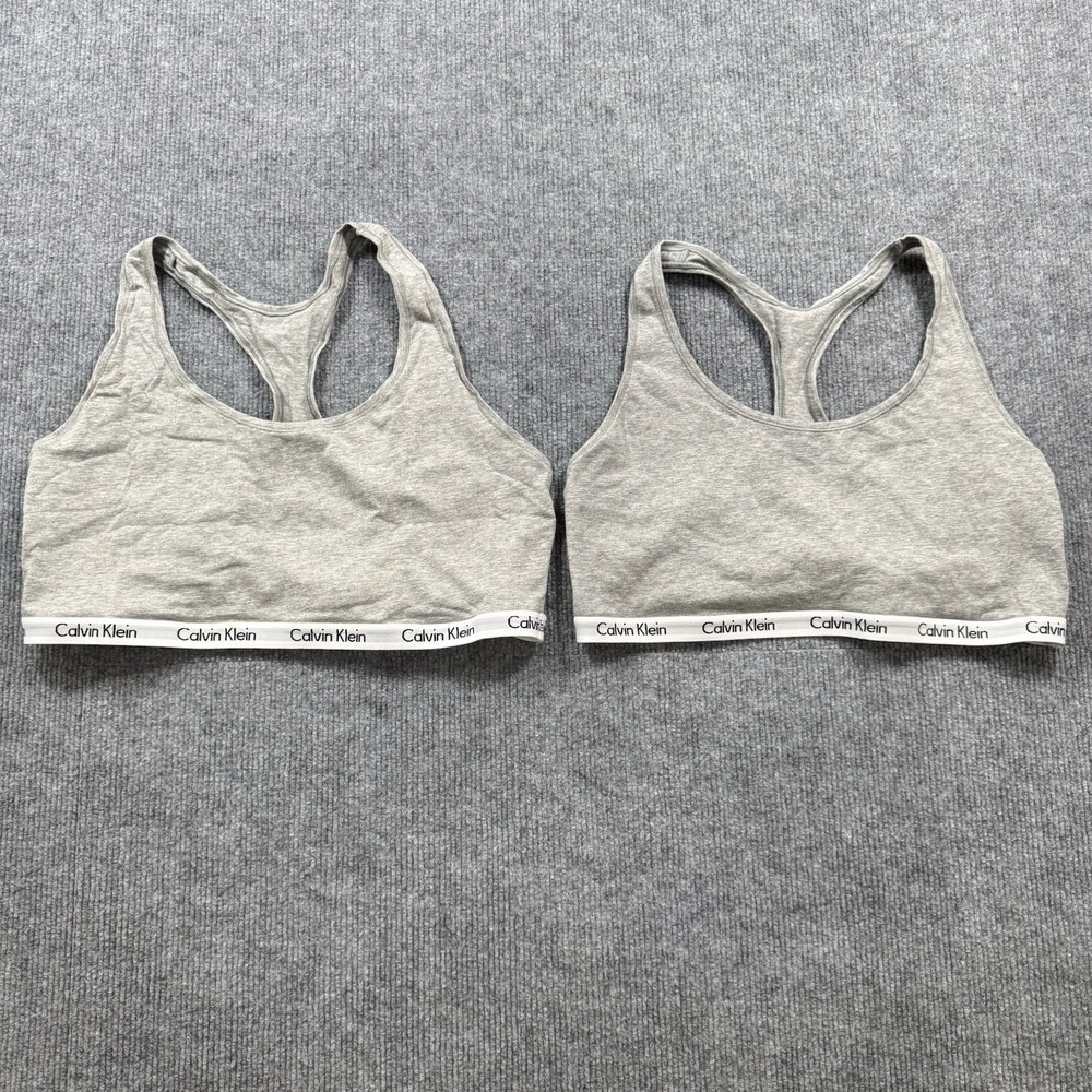 Calvin Klein Women's Sports Bra Lot Gray Racerback Bralette Set 2 Size Large